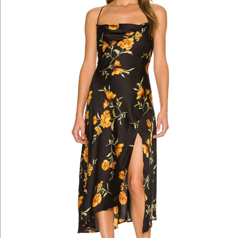 Astr the Label Gaia dress gold and black